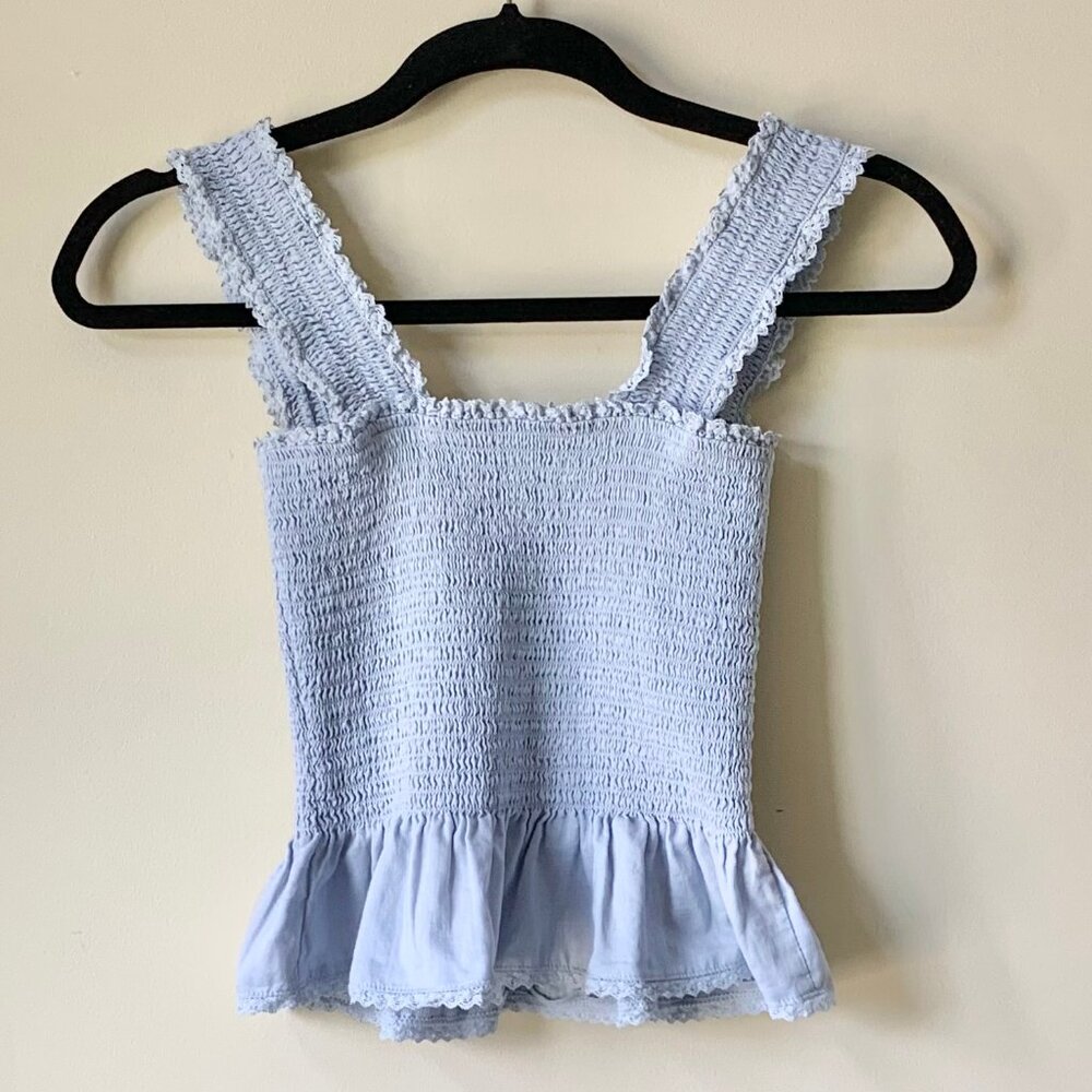 Like New Reformation Oakleigh Smocked Tank Top, Size XS, Blue - Picture 4 of 7